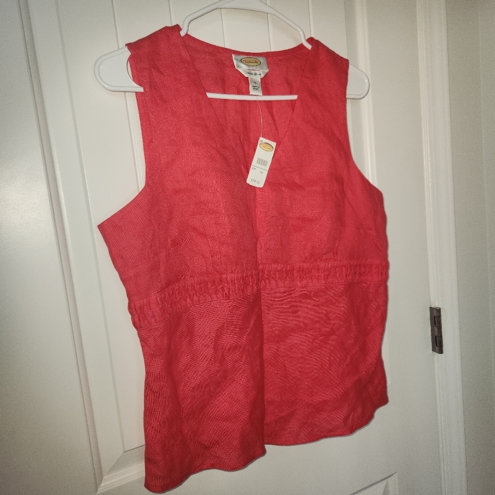 Talbots 100% Irish Linen Tank Top Pink V-Neck Sleeveless Top